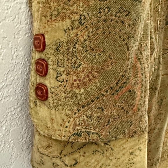 Express Women’s Vintage Moss Green Cotton Paisley Button Coat Size 14 - Picture 6 of 16